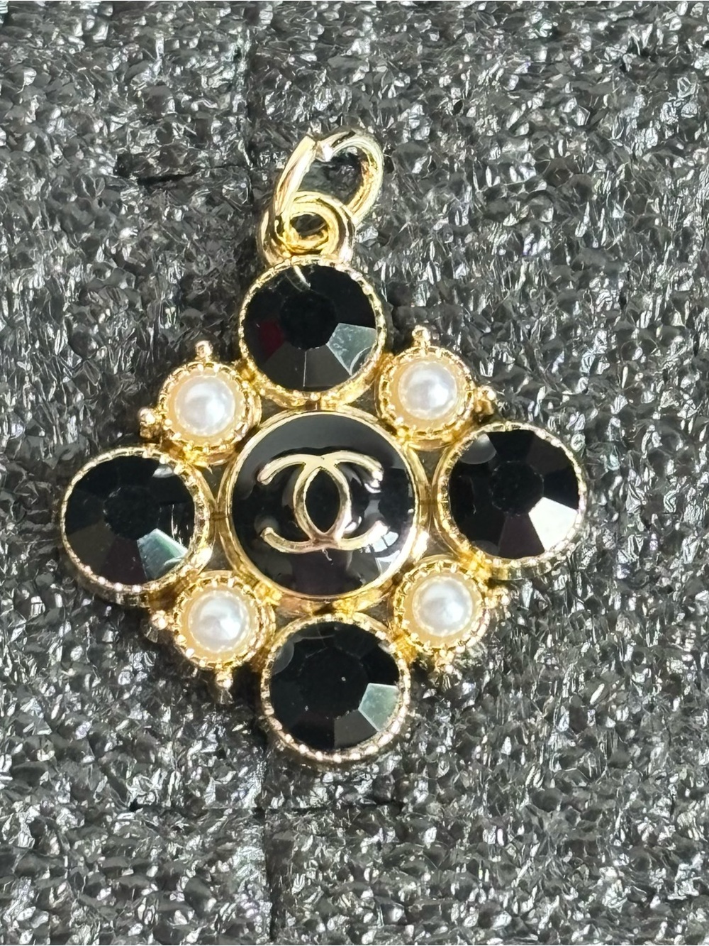 Luxury Logo Rhinestone and Faux Pearl Charm, Necklace Pendant, Designer Inspired